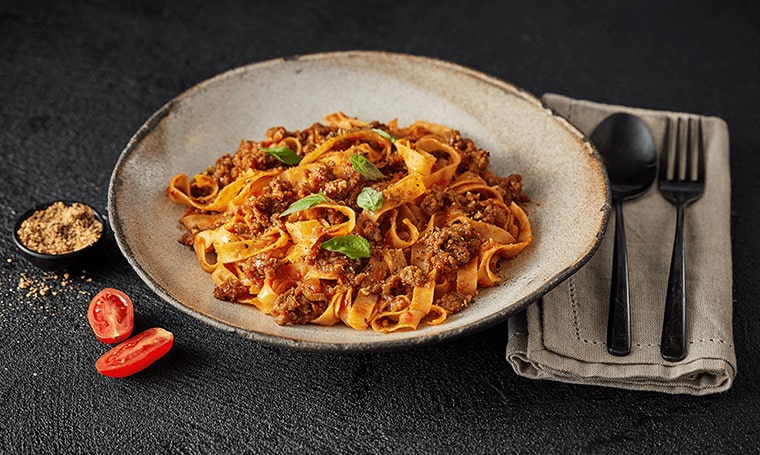 Vegan Tagliatelle Alla Bolognese dish